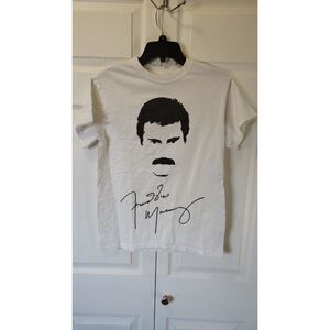 Queen Freddie Mercury Face & Signature Graphic T-Shirt White Small